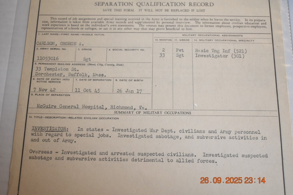 WW2 US Army Counter-Intelligence-Corps Ritchie Boys Documents & Ribbons