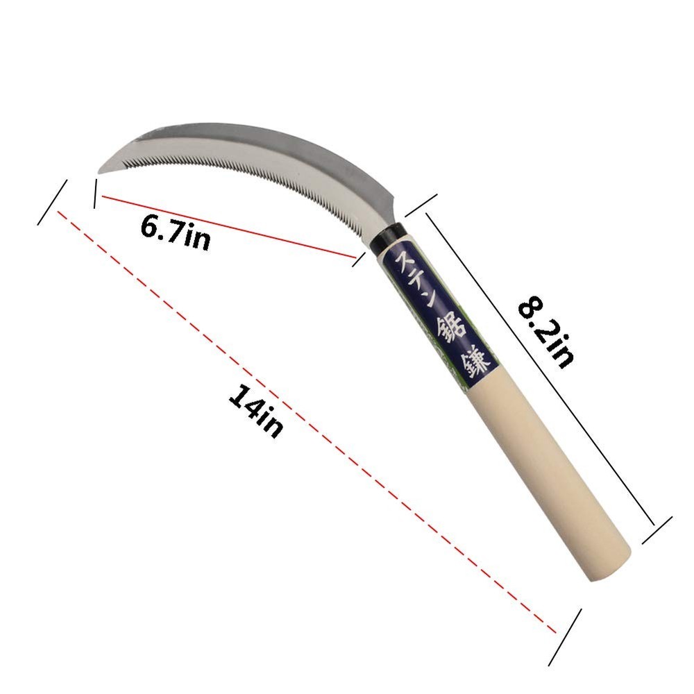 Grass Sickle, Hand held Sickle Tool with Wooden Handle, Light Serration, 6.5-...