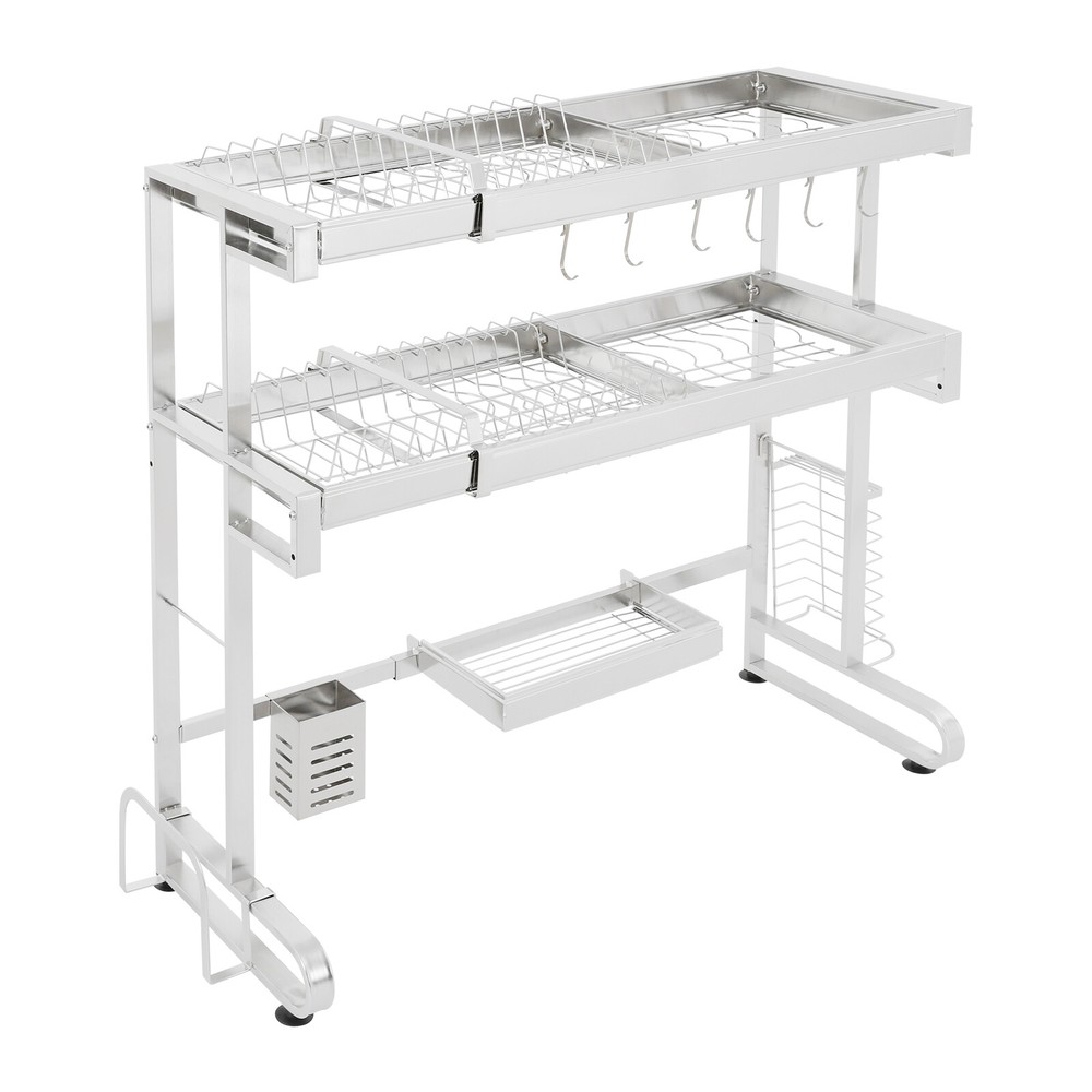2-Tier Over Sink Dish Drying Rack, Stainless Steel Expandable Over Kitchen Sink