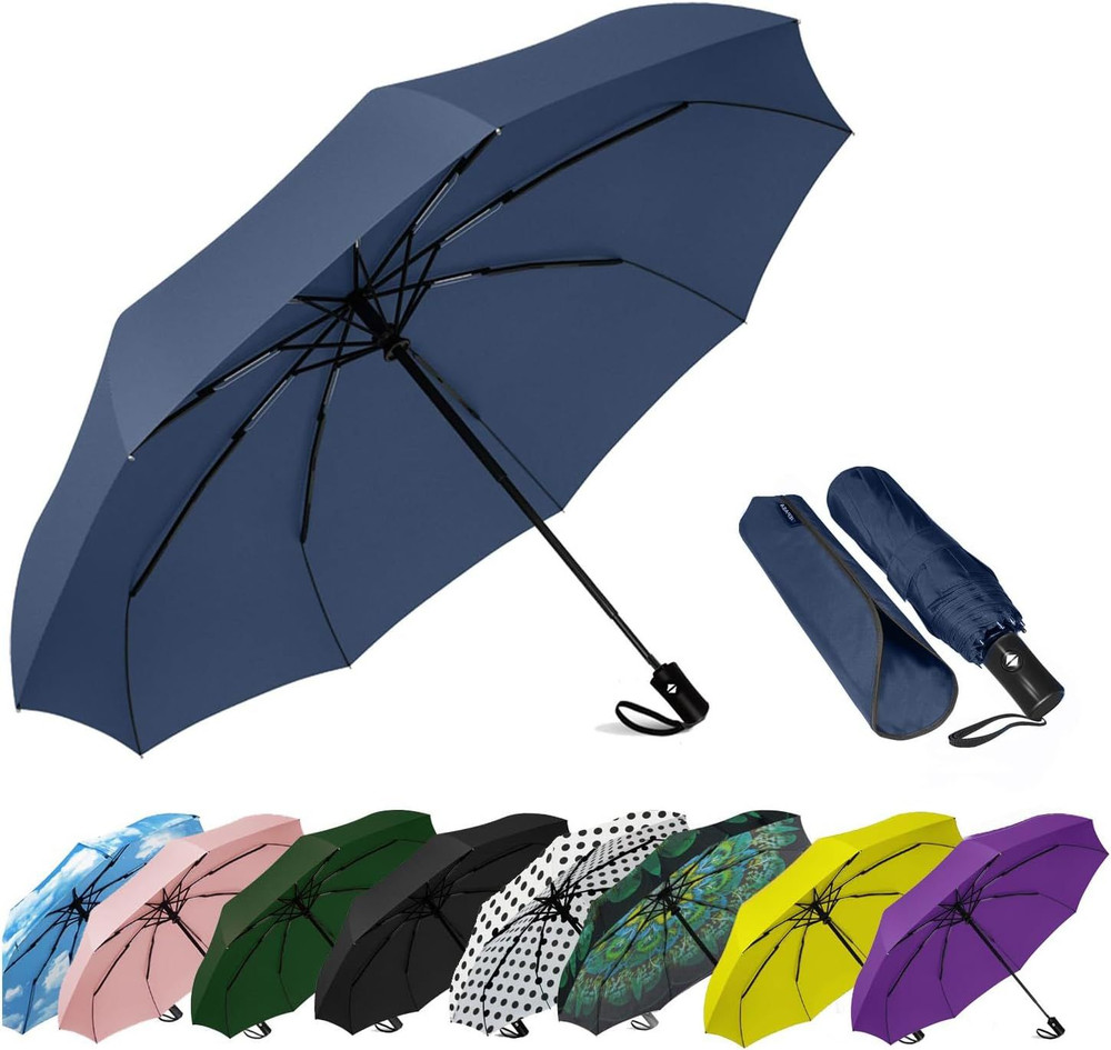 SIEPASA Windproof Travel Compact Umbrella-Automatic Small Size, Navy Blue