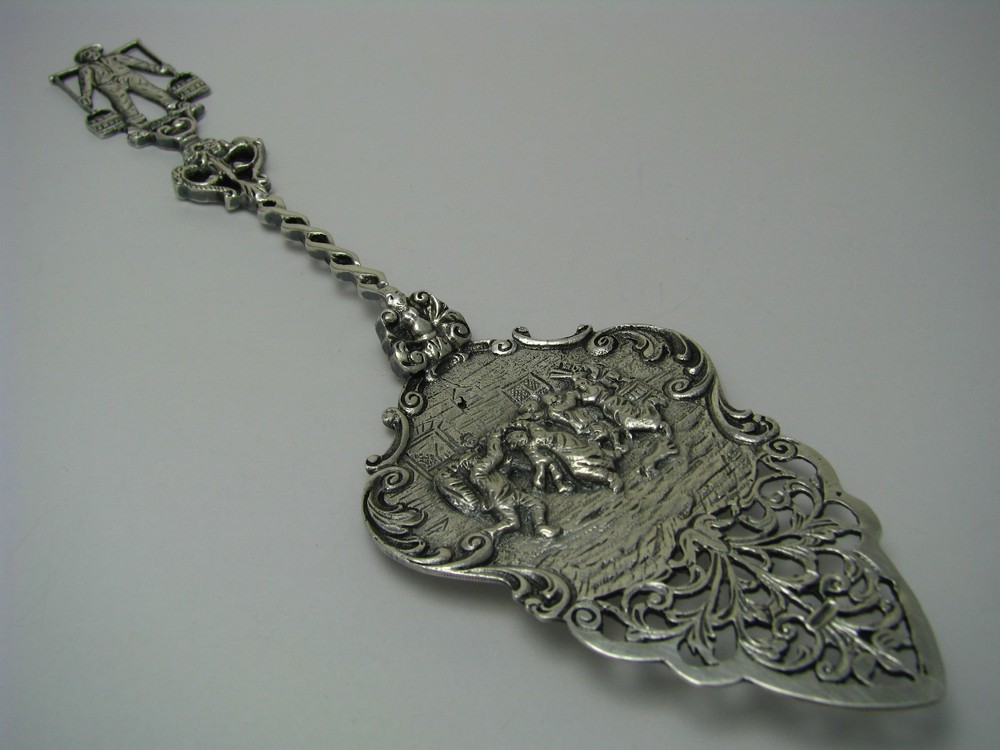 DUTCH SILVER PIE SERVER PASTRY CAKE SERVER STRAINER Holland Netherlands ca1900s