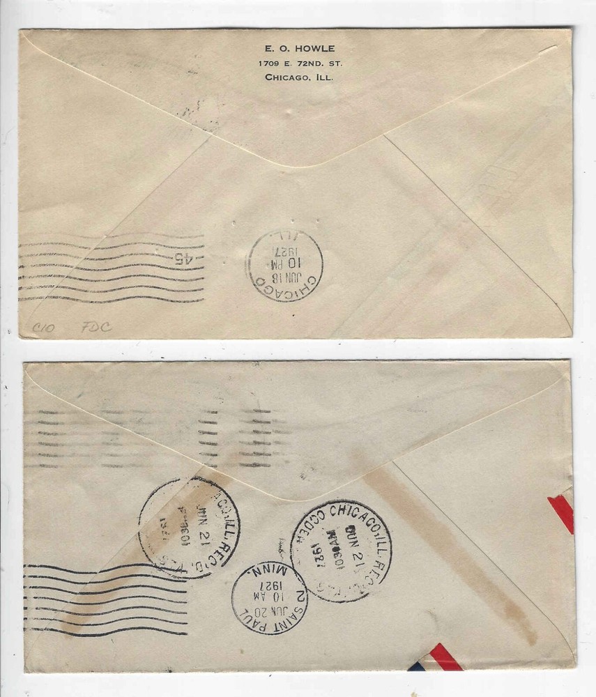 FDC's # C10 -- 10c Lindbergh - 4x cancels