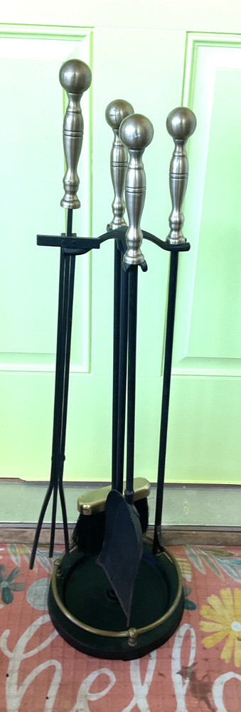 Vintage Cast Brass metal Fireplace Tool Set