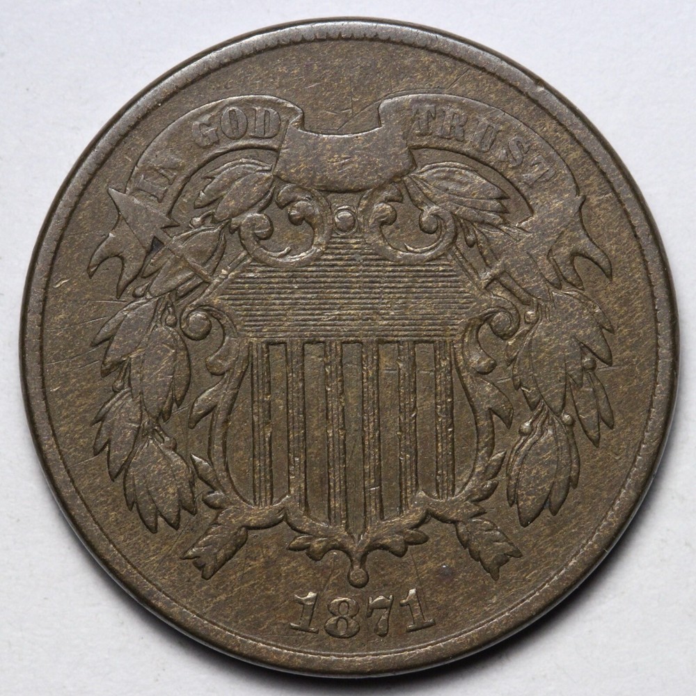 1871 Two Cent Piece VF E140 SHH
