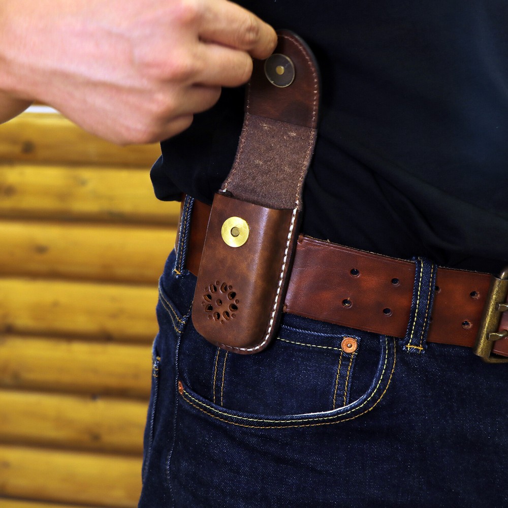 TOURBON Leather Multitool Belt Holster Folding Knife Horizontal/Vertical Sheath