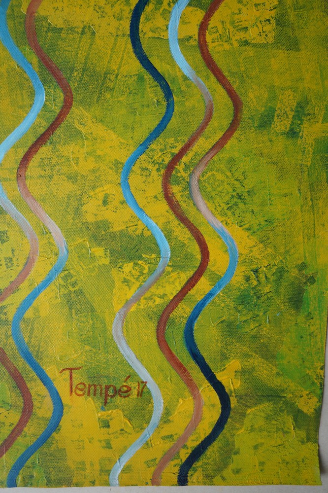 Acrylic on Canvas Composition Abstract - Signed TEMPE (20th)