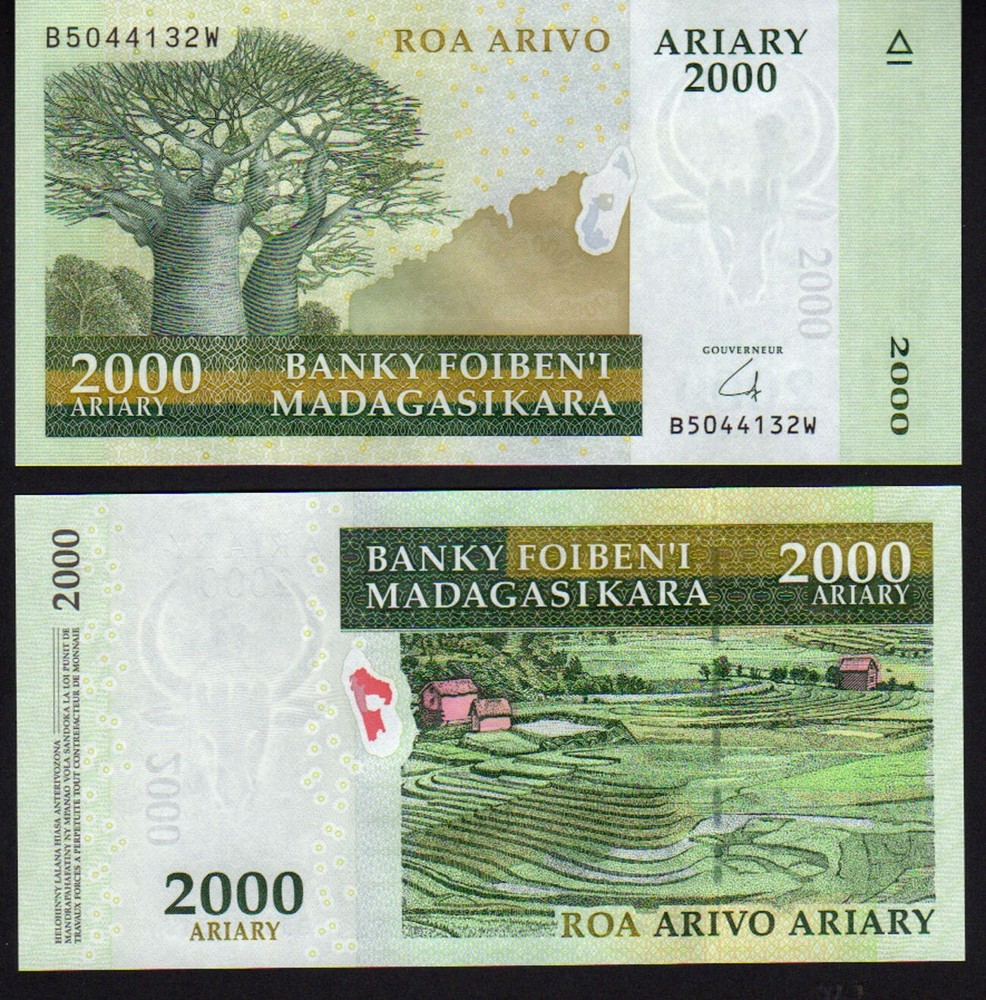 Madagascar 2000 Ariary 2014 Pick.96 Mint Unc