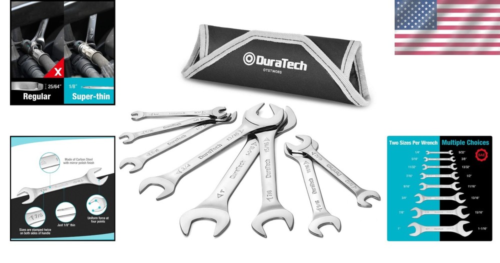 Durable Chrome Plated Super-Thin Wrench Set with Convenient Storage Pouch