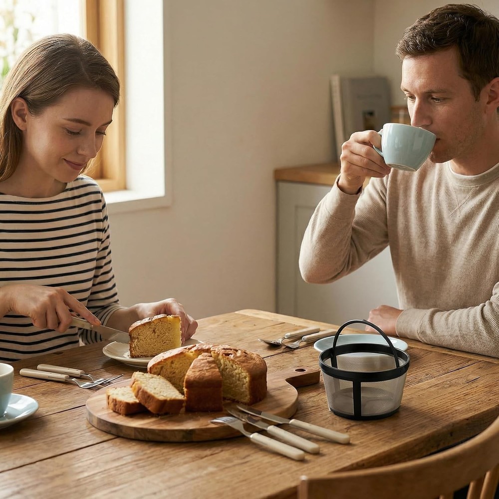 2pc Reusable Gold Mesh Coffee Filter Basket 4-5 Cup Permanent Replacement Handle