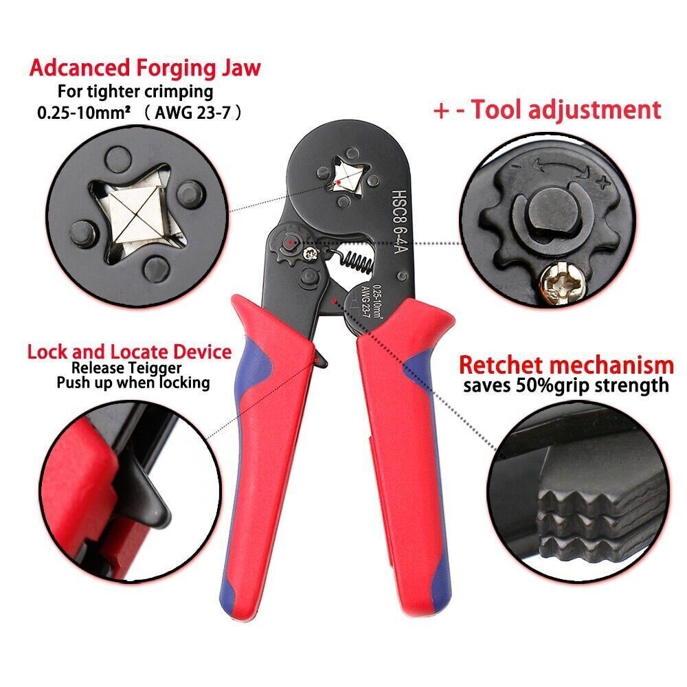 Ferrule Ratchet Crimper Plier Crimping Tool Cable Wire Electrical TerminalsKitUS