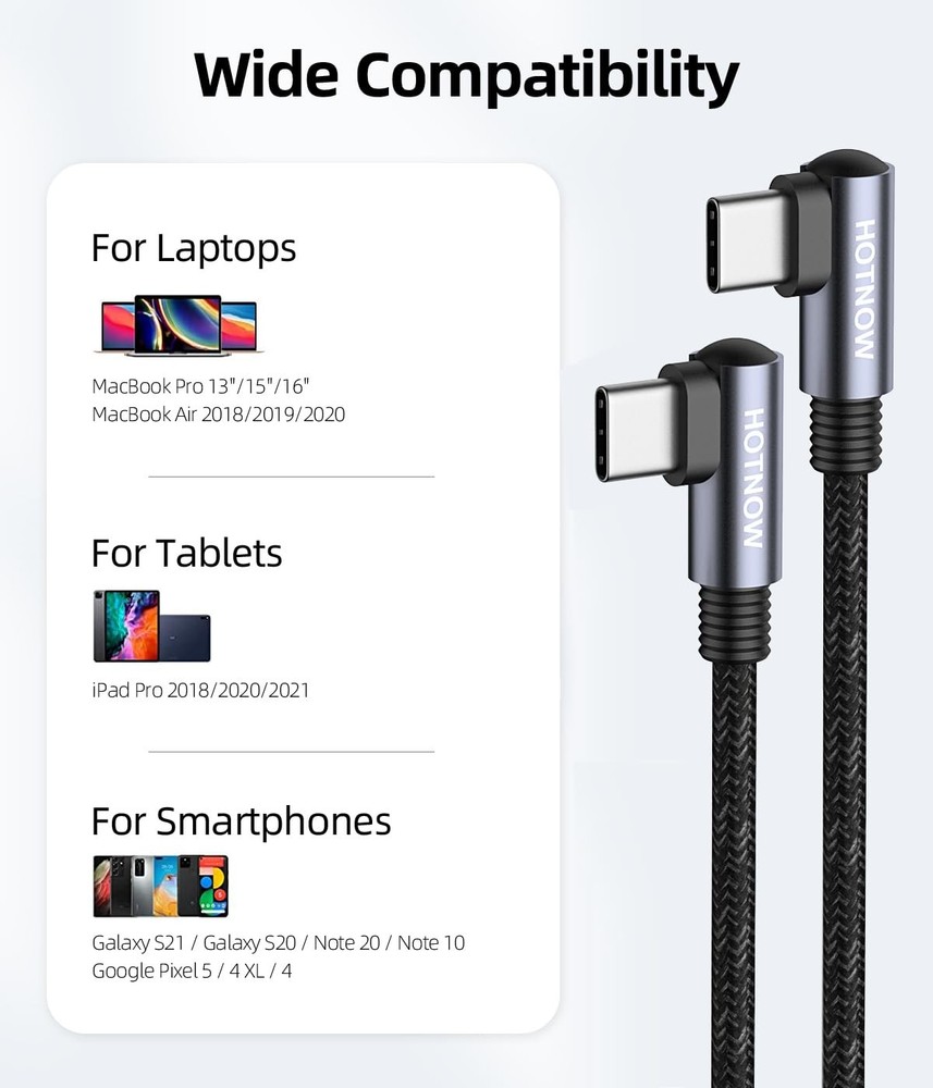 HOTNOW USB C to C Cable Right Angle 1ft 1FT, Black(Both Angle)