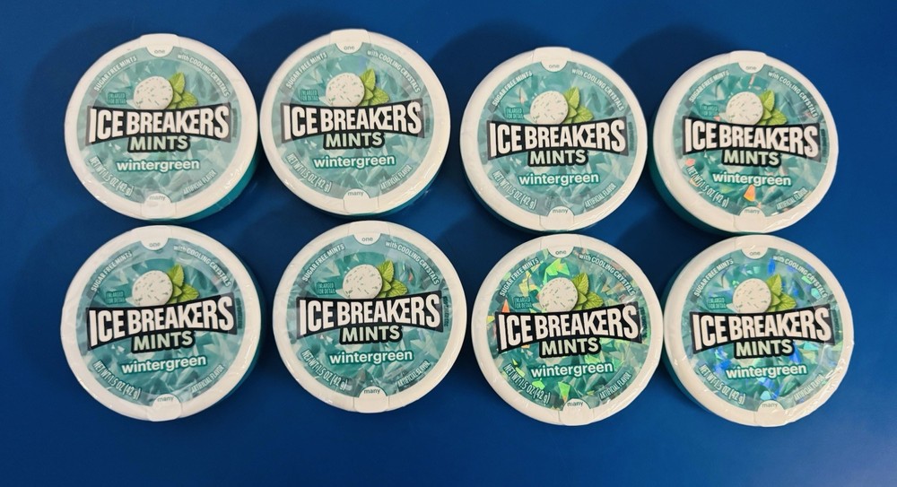 (8) Ice Breakers Mints Wintergreen Containers Bulk Lot BB: 09/2027