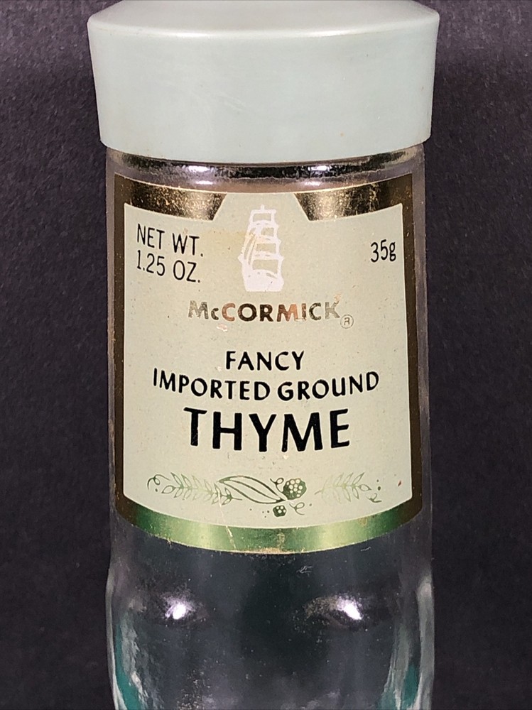 Vintage McCormick | Ground Thyme | Spice Jar | Green Lid | Empty