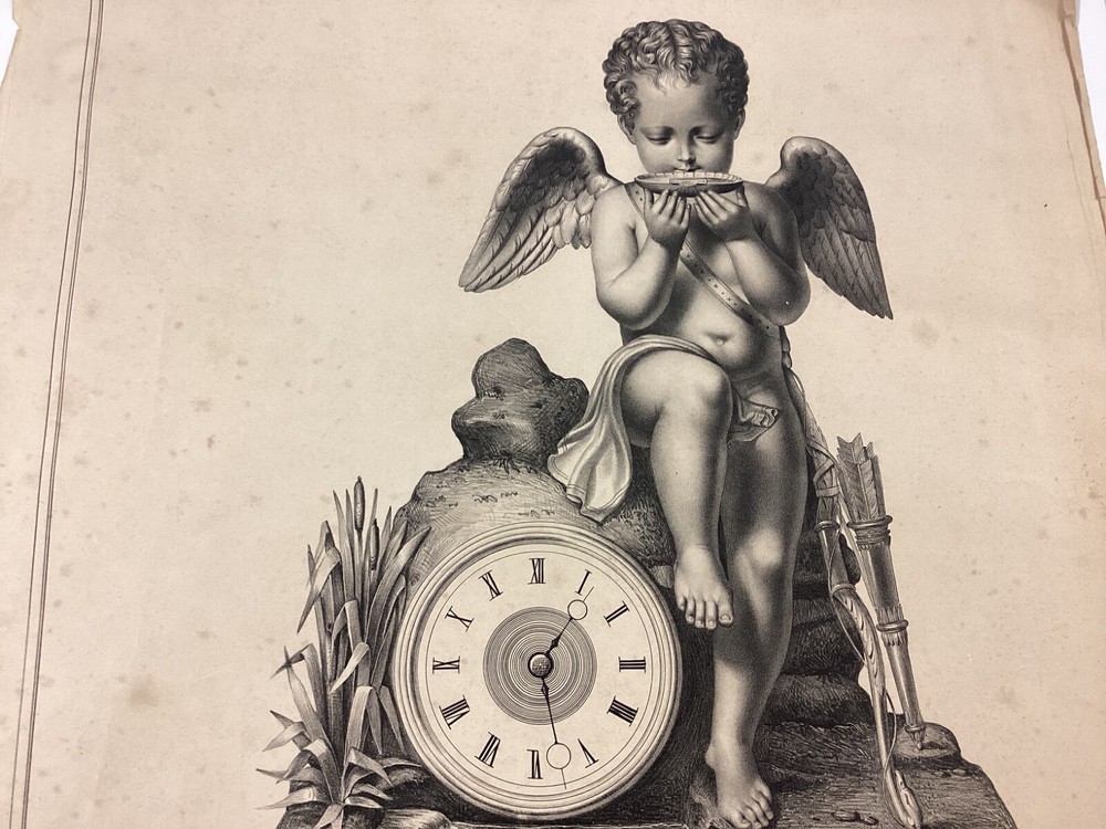 3 Large Antique Clock Lithographs No Other Examples Found