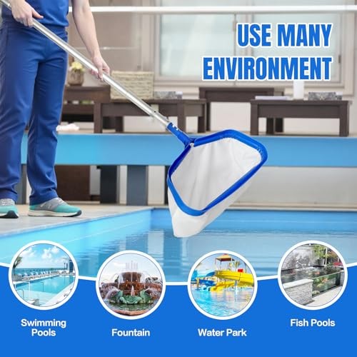 Pool Skimmer Net with Pole, 2.5FT-10FT Adjustable Aluminum Pool Net with Pole
