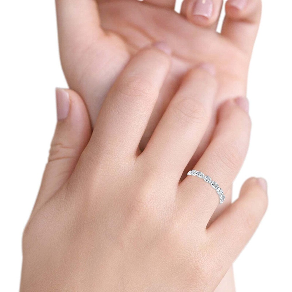 Full Eternity Stackable Band Wedding Round Ring CZ 925 Sterling Silver 3mm