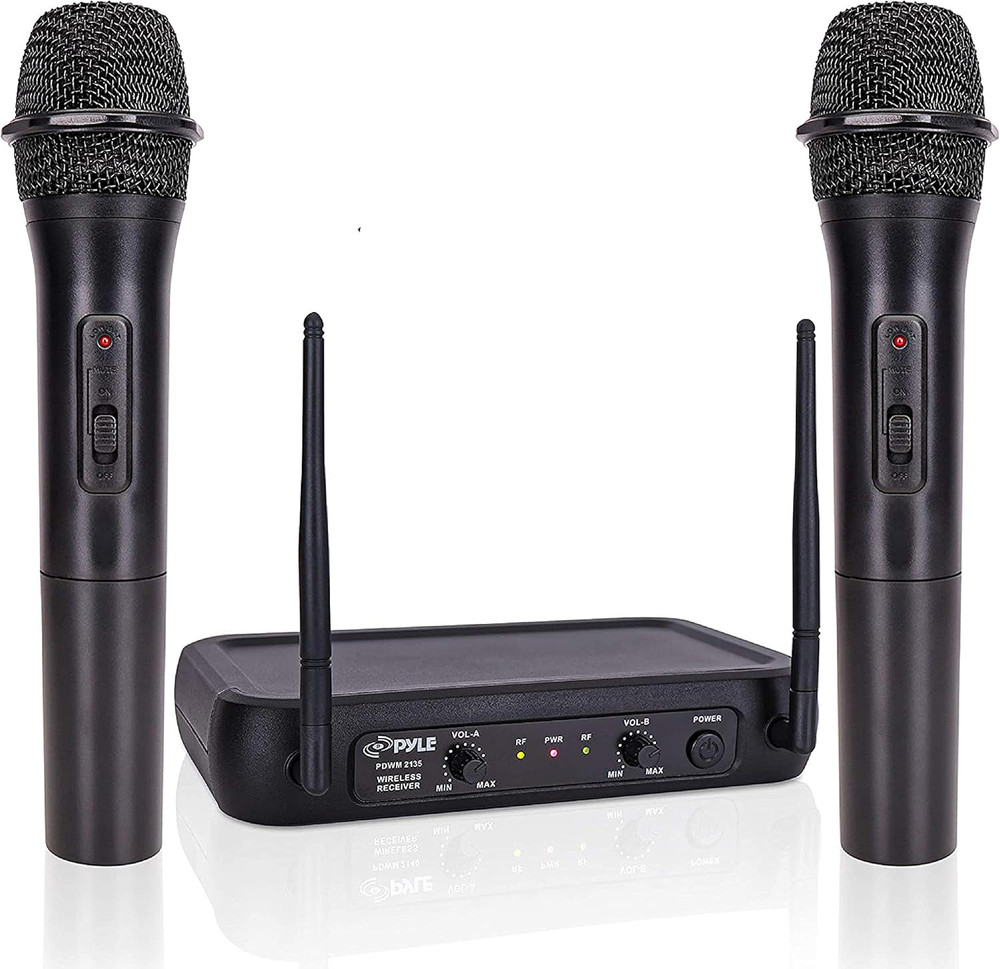 Dual Channel Wireless Microphone System with 2 Handheld Mics and Accessories - V