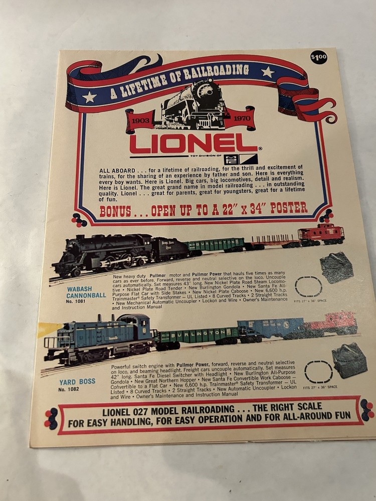 LIONEL 1970 Train Catalog/Poster