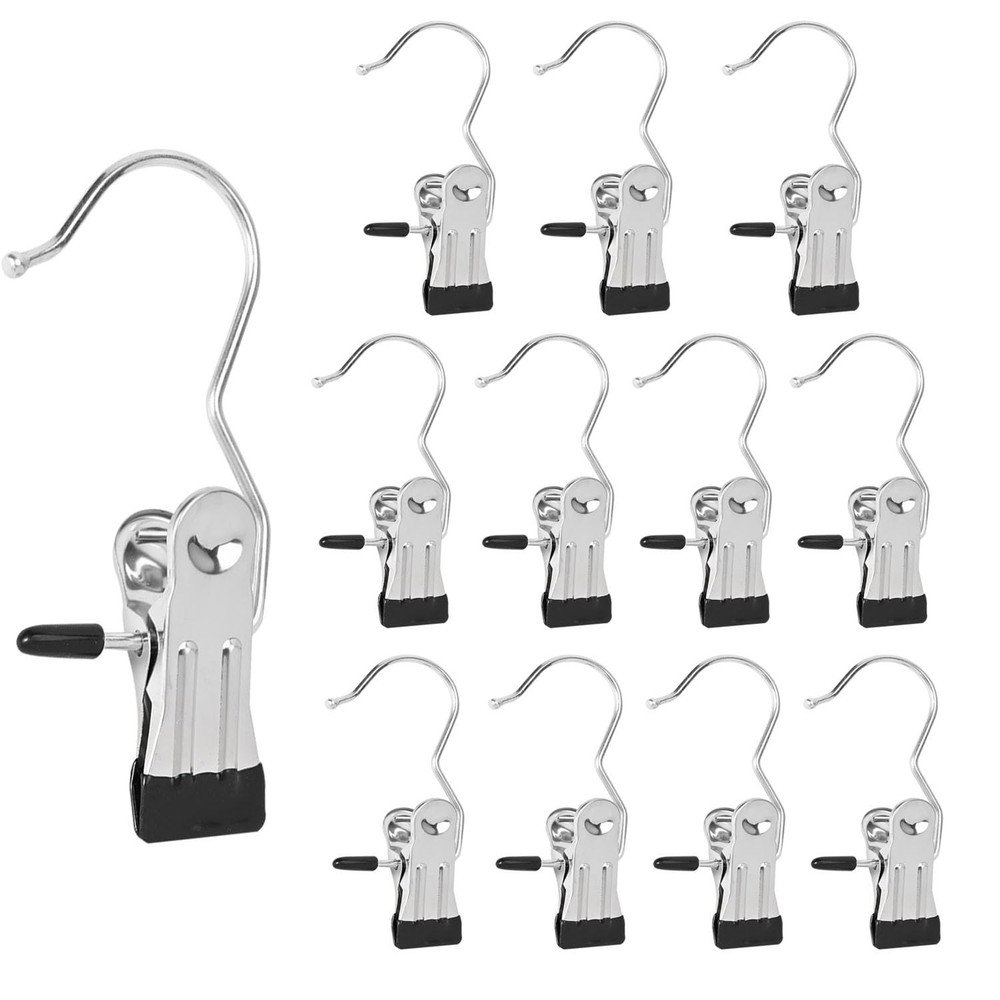 Boot Hanger Clips, 12-Pack Laundry Hanging Hooks Clothes Pins Compact, Black