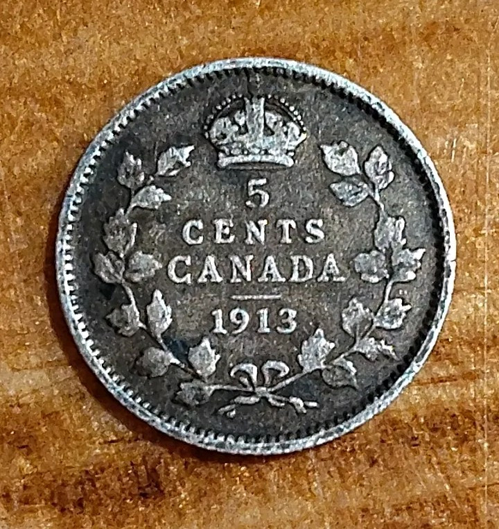 1913 Canada 5 Cents .925 Silver KM #22