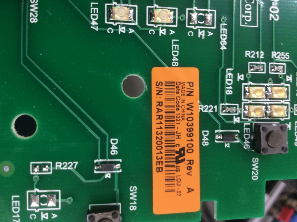 Whirlpool Maytag Washer User Interface Control Board part# w10399100 rev a