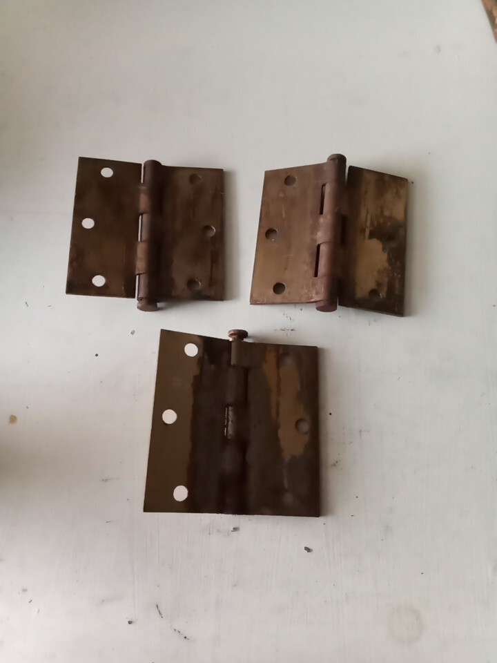 3 Vintage Door Hinges Brass