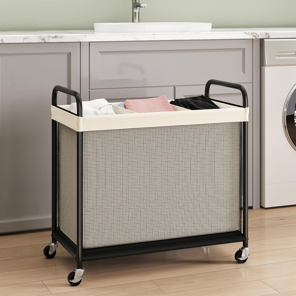 Laundry Hamper 3 Section 120L Rolling Laundry Sorter W/ Removable Liner Bag