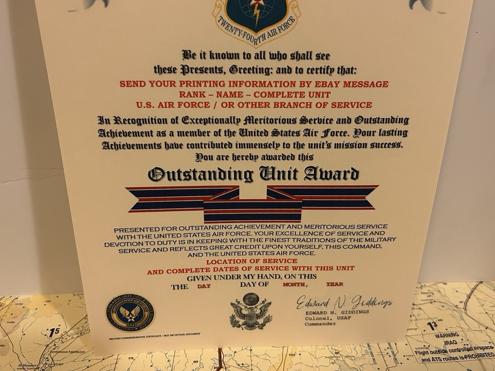 U.S. AIR FORCE / TWENTY-FOURTH AIR FORCE - OUTSTANDING UNIT AWARD CERTIFICATE