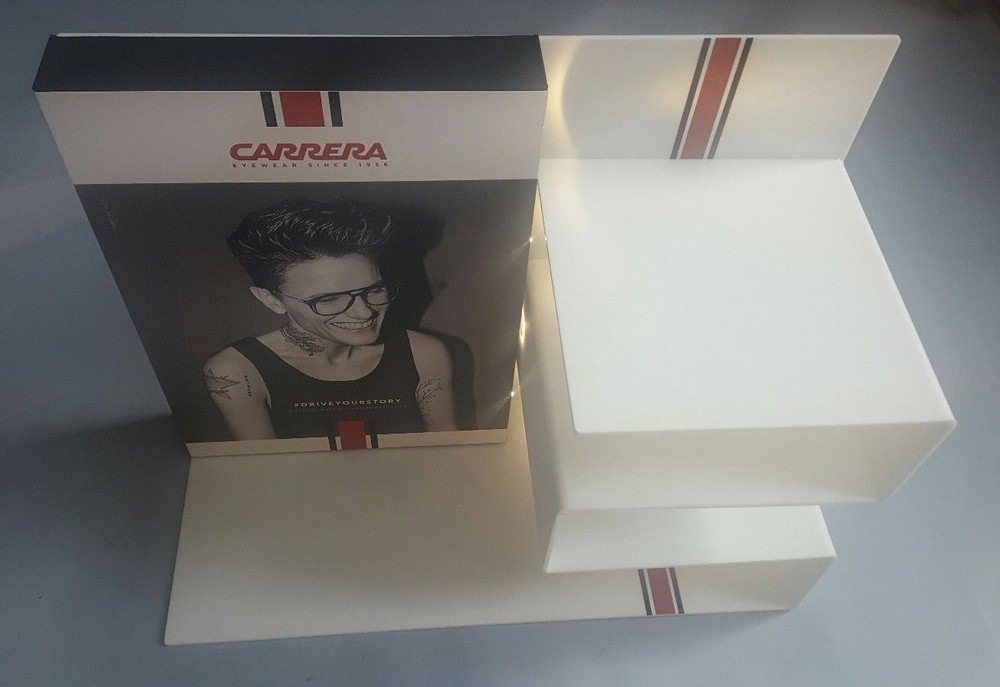 CARRERA 4PC LIGHTED DISPLAY UNIT IN WHITE PLEXIGLASS 4PC INTERCHANGEABLE IMAGES