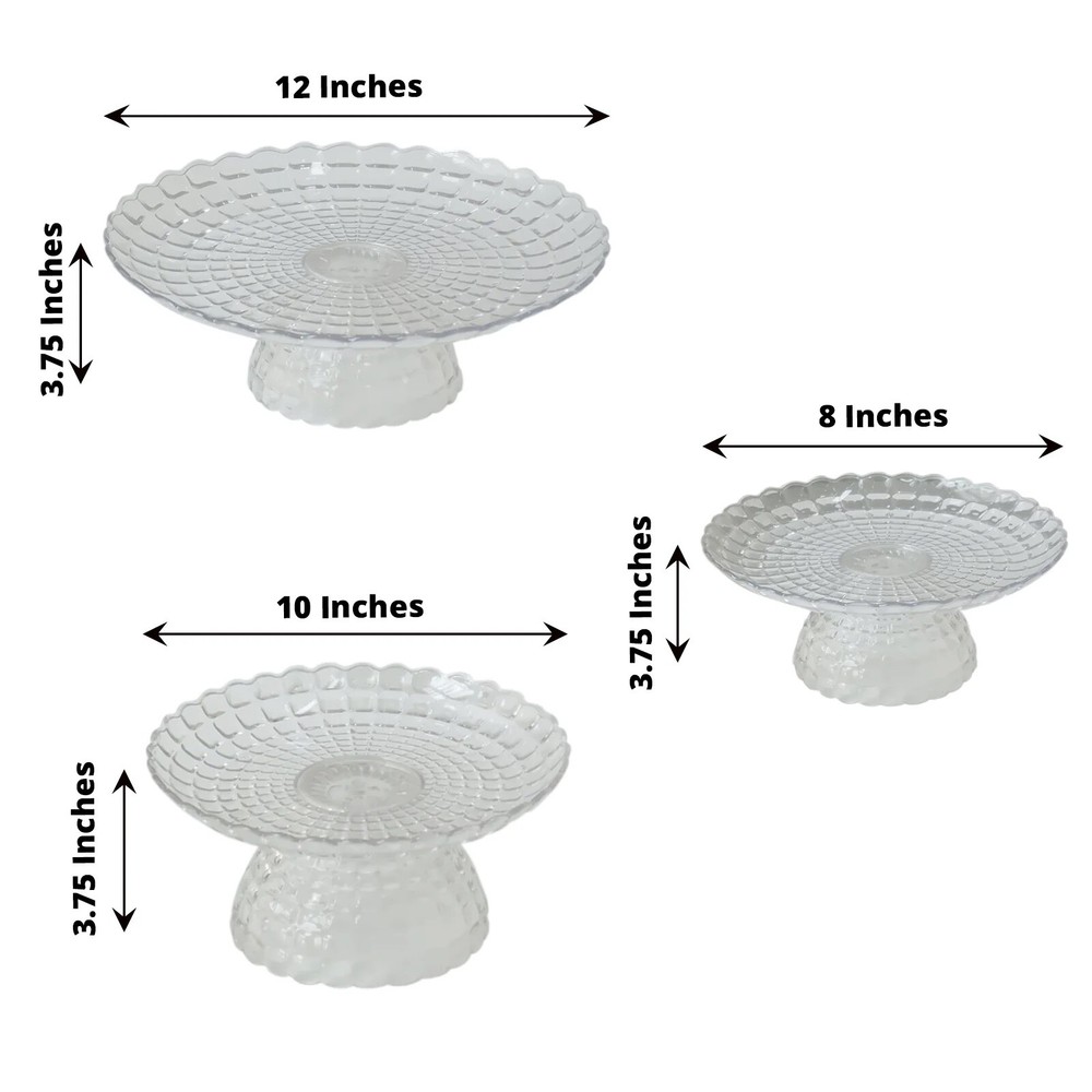 Clear 3 Plastic Stackable Pedestals Pressed Design Cupcake Stands Set Party Home