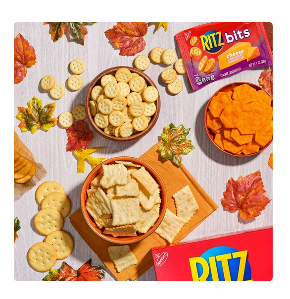 RITZ Bits Cheese Sandwich Crackers, Lunch Snacks, 10 Snack Packs