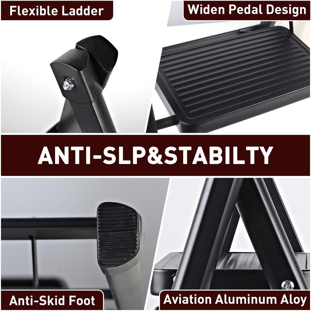 3-Step Ladder, Folding Step Stool for Kitchen/Closet/Garage, Sturdy & Lightwe...