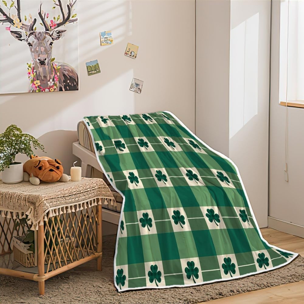 Lucky Green Irish Plush Blanket US Soft Cozy Warm Throw