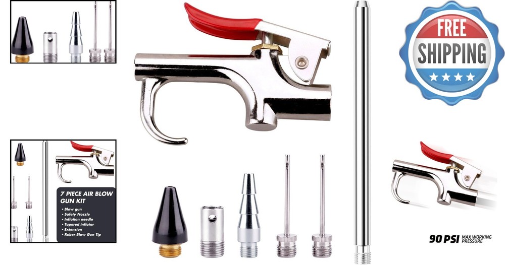 Durable Air Blow Gun Kit - 5 Interchangeable Nozzles for Garage & Workshop Use