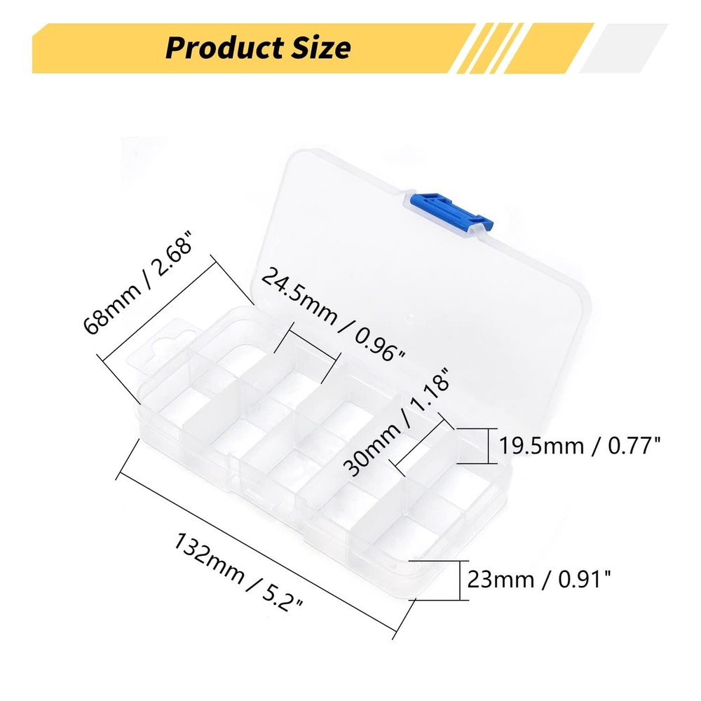 2Pcs Small 10 Grids Clear Plastic Organizer Box Craft Storage with Adjustable...
