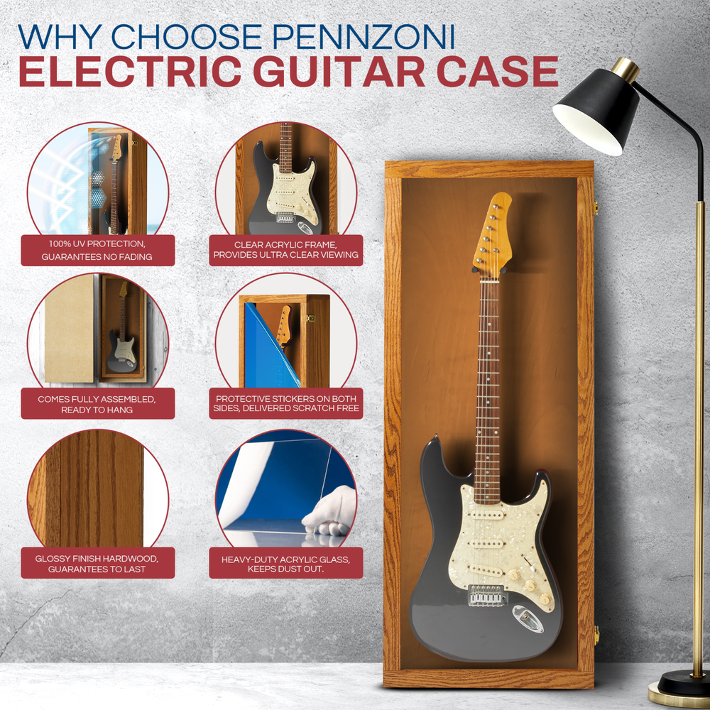 Oak Finish Guitar display case Solid hardwood with Locks