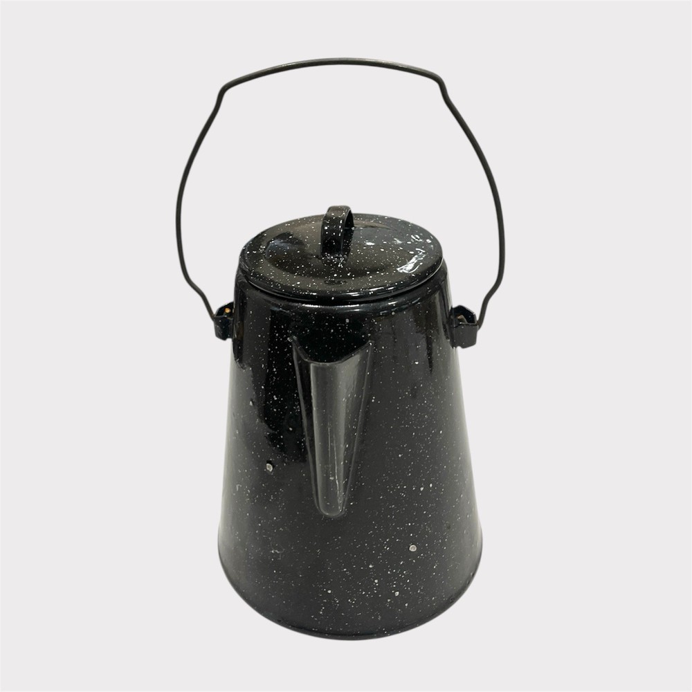 Enamelware Camping Coffee Percolator Pot Black & White Speckle 8 cup Dbl Handle