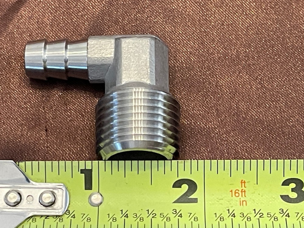 Stainless Steel 1/2" MPT x 3/8" Barb Elbow Fitting for brewing setups