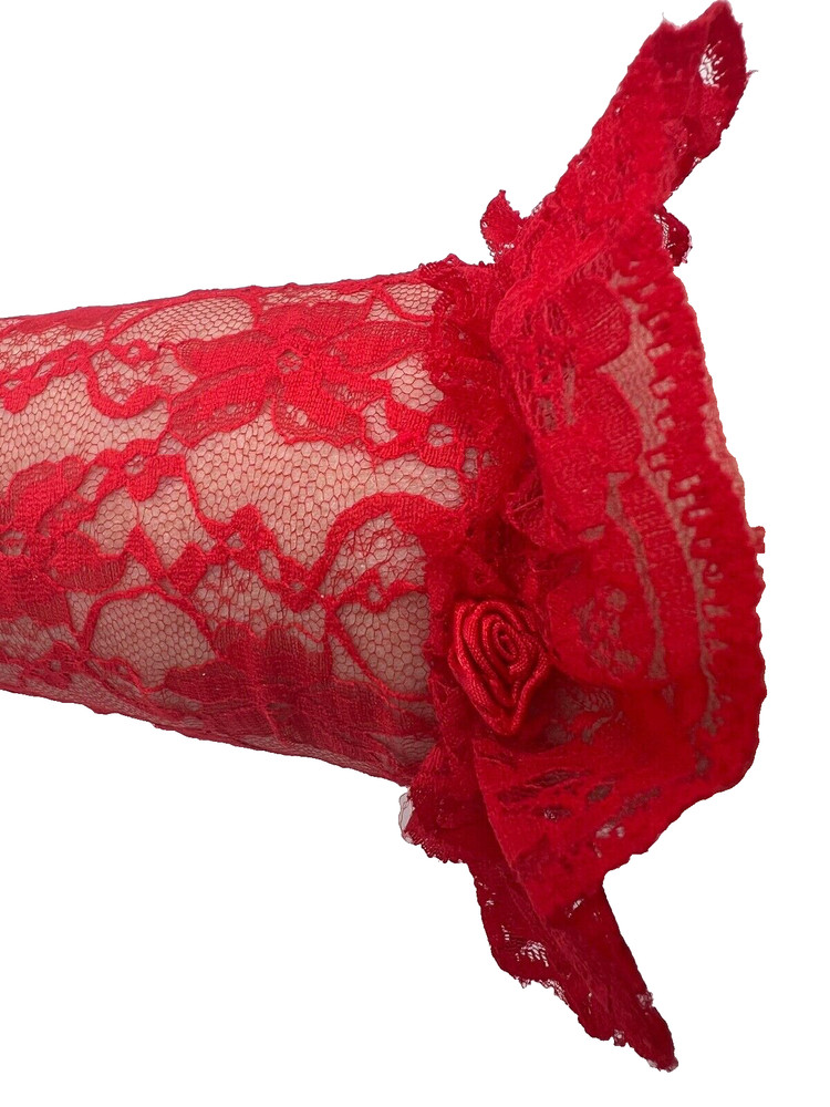 Long Red Lace Gloves Ruffles without Fingers
