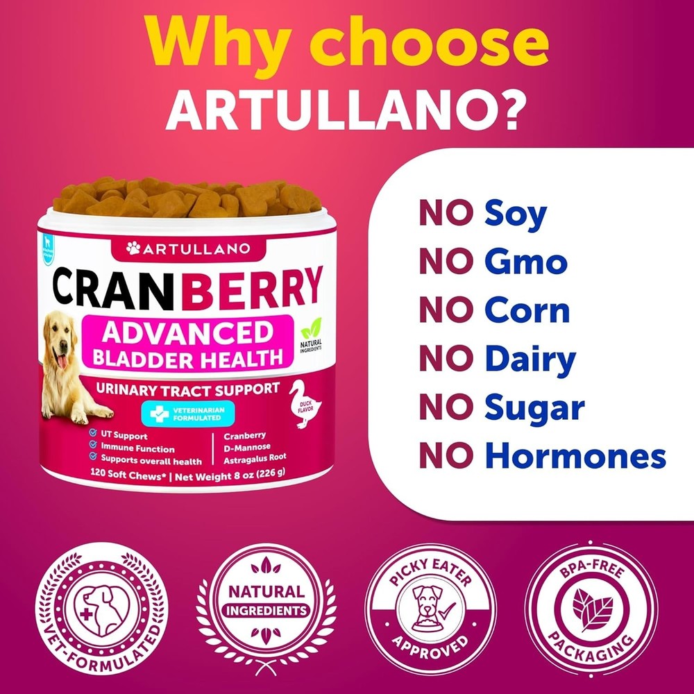 Dog UTI Cranberry Chews Urinary Tract Bladder Support Soft Bites