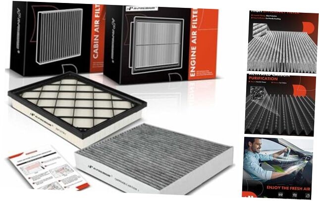 2-PC Engine & Cabin Air Filter with Activated Carbon Compatible with Ford