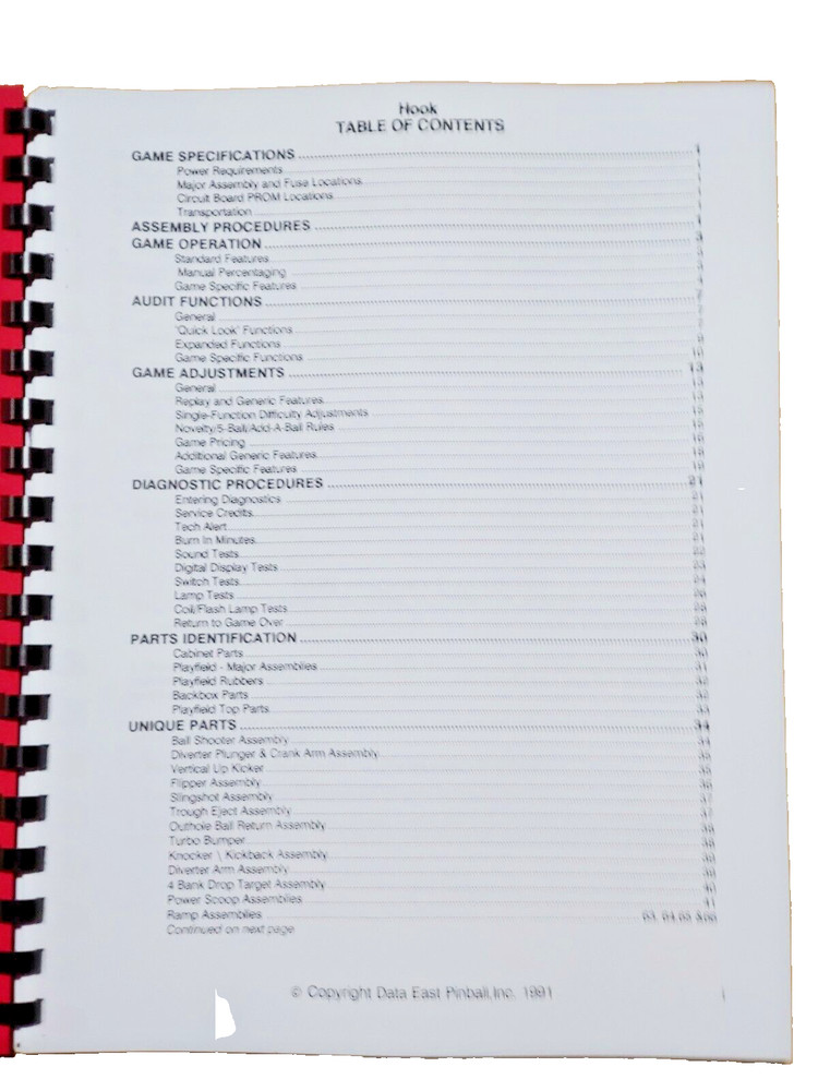 Hook, Data East Pinball Machine manual