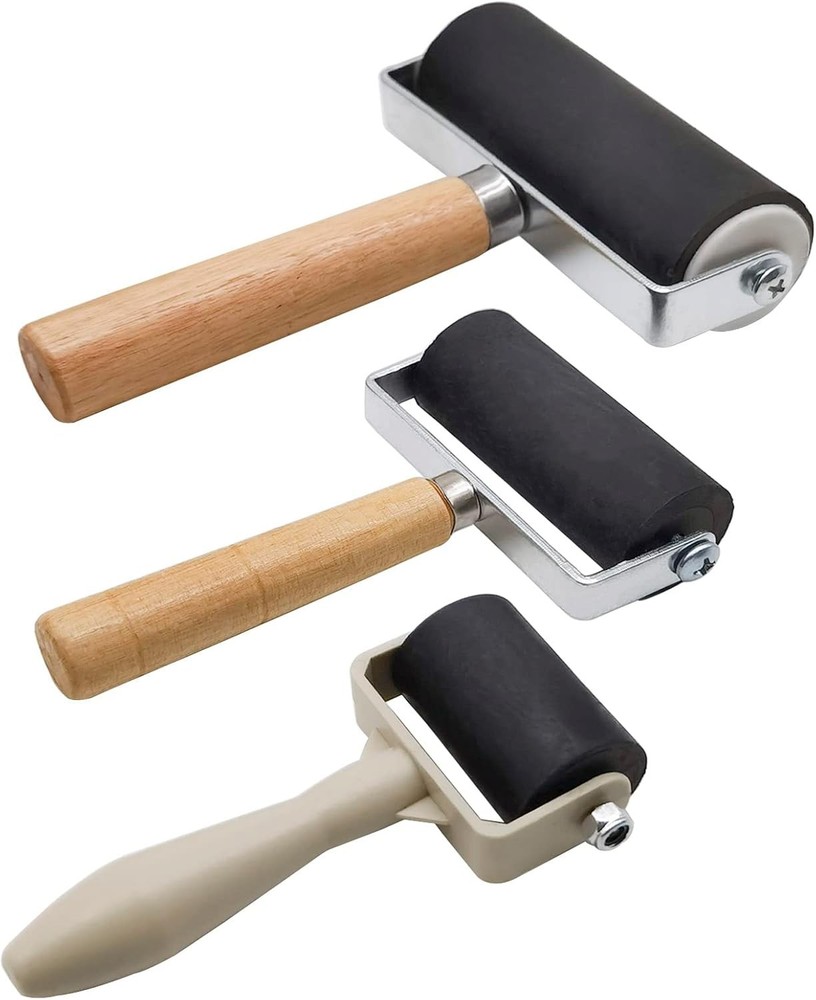 3-Pack Rubber Brayer Rollers 1.4/2.4/4" Hard Roller for Printmaking Stamping Art