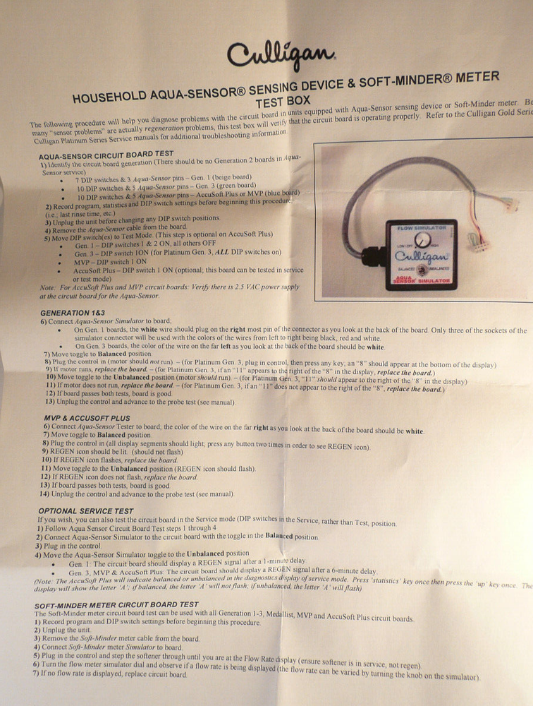 Culligan 01017705 Water Softener Aqua Sensor & Soft Minder Flow Meter Tester