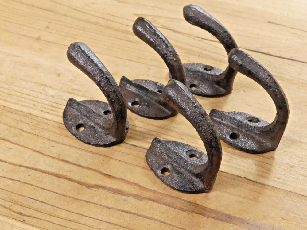 5 Small Rustic Coat Hooks Cast Iron Wall Mount Hat Hook Towel Dog Leash Key Cap