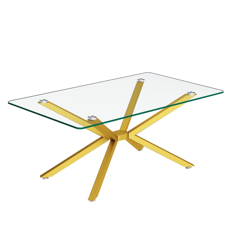 39.37" Rectangular Clear Tempered Glass Coffee Table,Stylish Design with Gold
