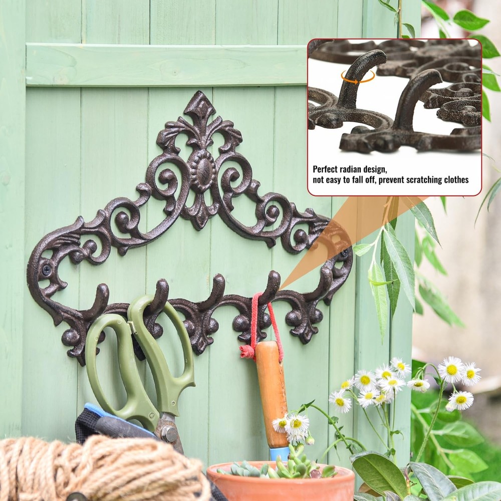 Cast Iron Rustic Coat Hook Hanger with 5 Hooks - Practical Iron Storage Organ...