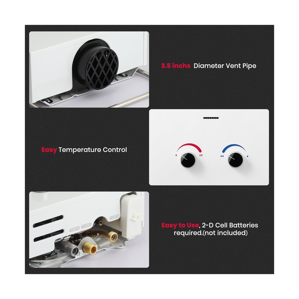 GASLAND BS158 Outdoor Portable Gas Water Heater 1.58GPM, 6L Propane Tankless ...