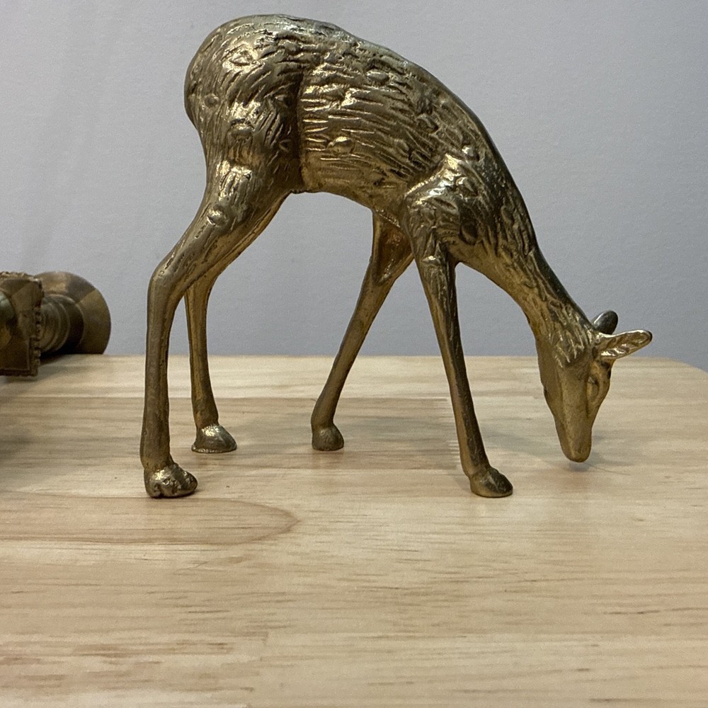 Brass Candlestick And Brass Deer