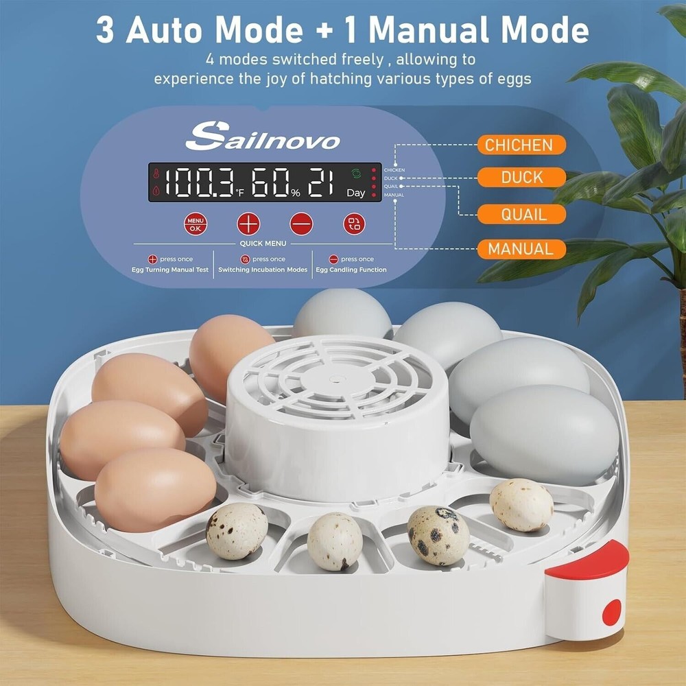 12 Egg Incubator for Hatching Eggs w/ 360° View Automatic Egg Turning&Display